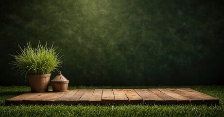 Green grassy field backdrop for a rustic product stand.