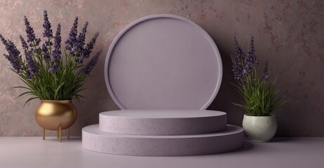 Lavender podium on floral background for product display