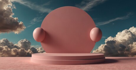 Pink 3D podium against dreamy sky backdrop for product display
