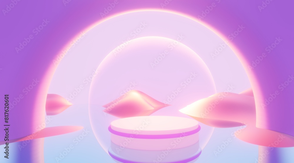 Aufkleber podium backdrop for product display with dreamy landscape background 3d render