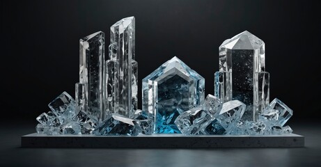 Podium made of ice crystal for showcasing cosmetic products