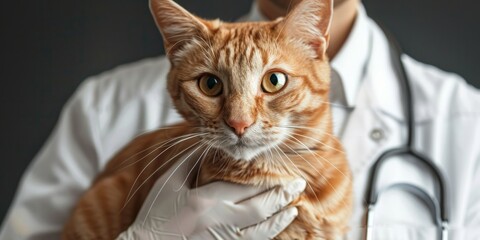 Vet Examining an Orange Cat