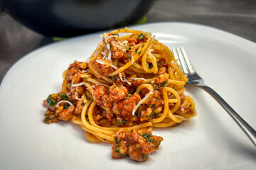 Italian spaghetti with tomato and meat sauce
