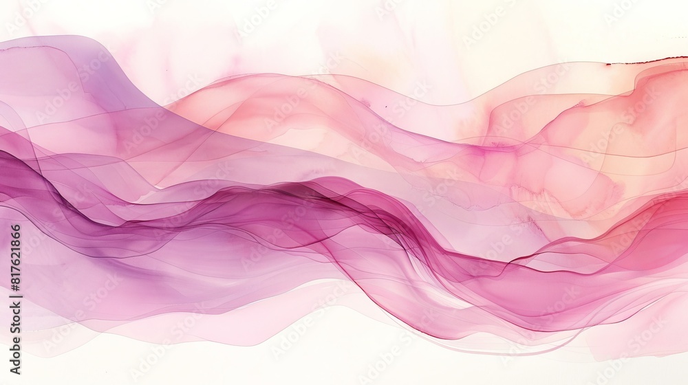 Poster a pink and purple line drawing of a wave. the line drawing is abstract and has a dreamy, ethereal qu