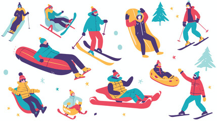 People and winter sports activities. Active men women