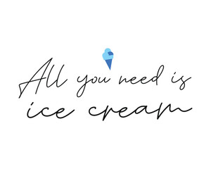 Fototapeta na wymiar Summer ice cream quote lettering handwriting inscription photography overlay on white background