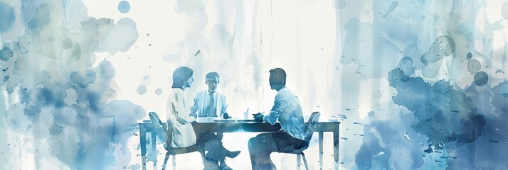 Abstract Watercolor Business Meeting in Blue Tones
