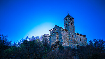 view of the Valere Basilica, an ancient fortified church in Sion, Canton of Valais, Switzerland....
