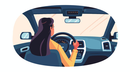 Person driving outside view. Woman driver riding auto