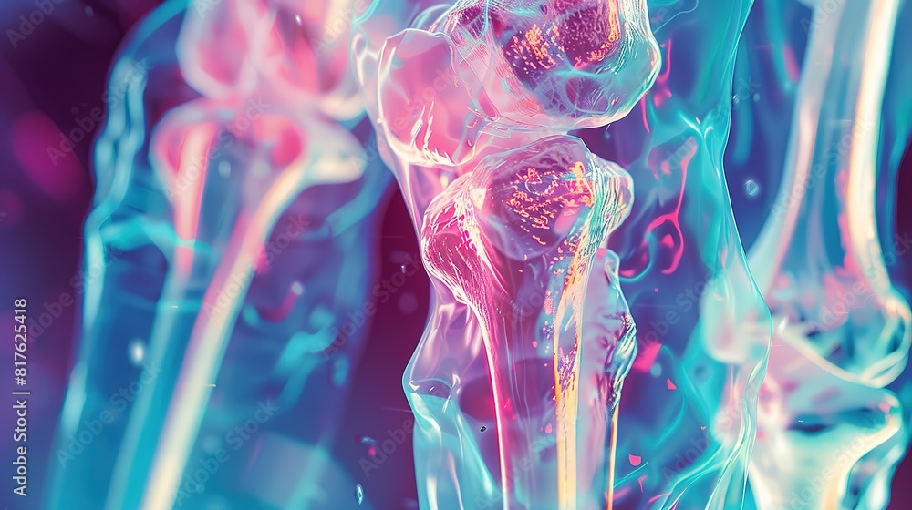 Poster a diagnostic x-ray capturing the internal structure of the human hip joint, showcasing the ball-and-
