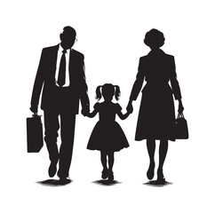 Silhouette  of grandparents walking with 
granddaughter Illustration icon vector