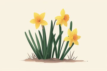 March Daffodil flat design side view renewal theme cartoon drawing Analogous Color Scheme