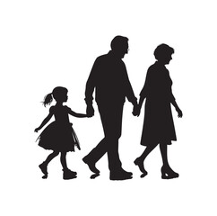 Silhouette  of grandparents walking with 
granddaughter Illustration icon vector