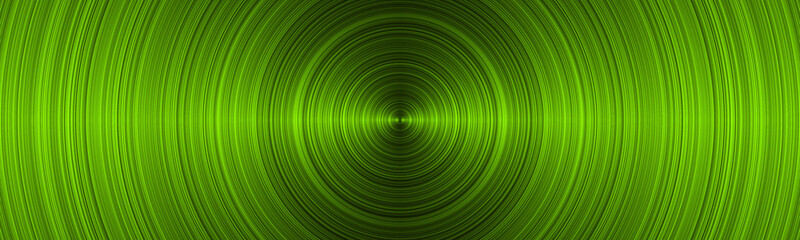 Vinyl record close up. Green spiral abstract pattern. Panoramic 3d illustration	