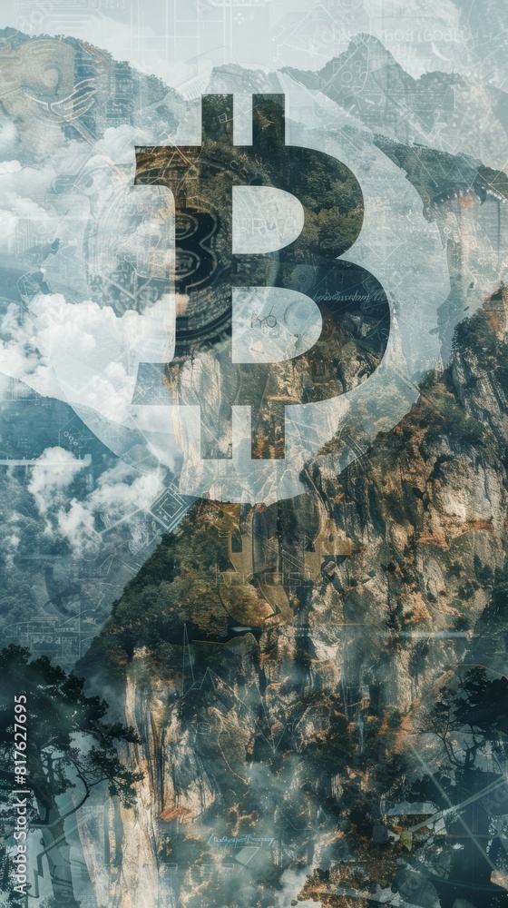 Aufkleber A mountain range with a large B in the middle. The B is surrounded by trees and clouds