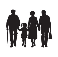 Silhouette  of grandparents walking with 
granddaughter Illustration icon vector