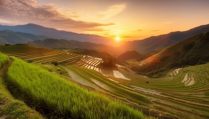 Misty Rice Terraces and Mountain Range