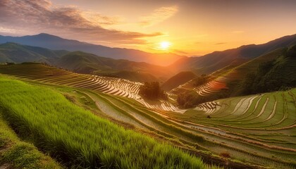 Misty Rice Terraces and Mountain Range