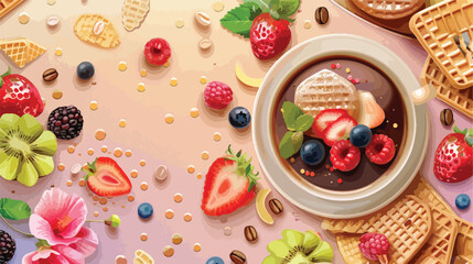 Realistic composition with delicious sweet breakfast