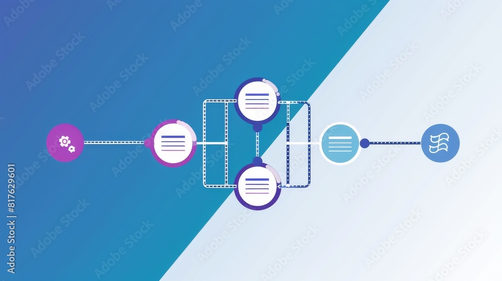 Leinwandbilder a blue and white image of a diagram with four circles and a line connecting them. the circles are la