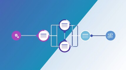 A blue and white image of a diagram with four circles and a line connecting them. The circles are labeled with words like "read" and "write" and the line connects them to show a flow of information