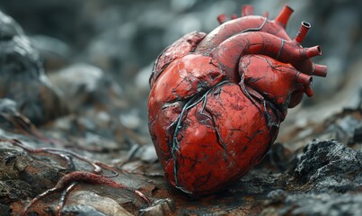 Red Heart on Rocky Ground. Generative AI