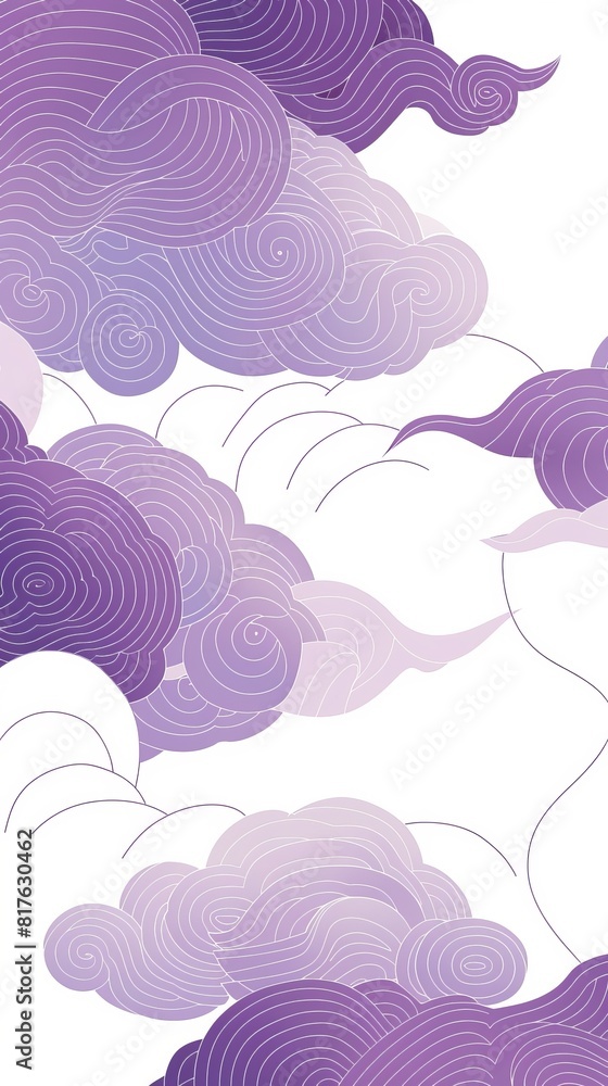 Poster A series of purple clouds with a white background. The clouds are swirling and twisting, creating a sense of movement and energy. Scene is one of freedom and creativity