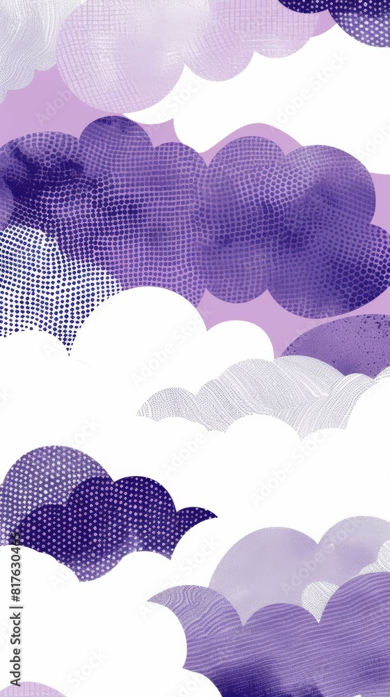 Aufkleber a series of purple and white clouds, with some of them being more prominent than others. scene is se