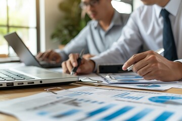 Businessman at desk working on laptop [business, computer, laptop, desk, working]