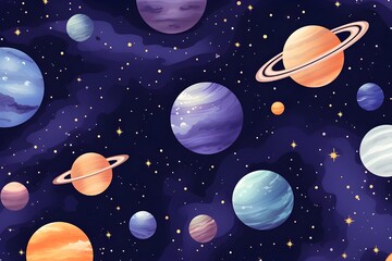 Fototapeta premium seamless Mesmerizing Cosmic Pattern, Stars, Planets, and Galaxies, abstract vibrant pattern background