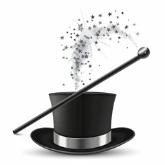 a top hat with a wand and stars on it