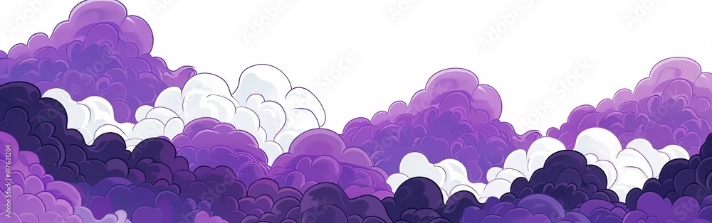 Aufkleber A purple and white sky with clouds. The sky is filled with clouds of different sizes and shapes. The clouds are scattered throughout the sky, creating a sense of depth and movement