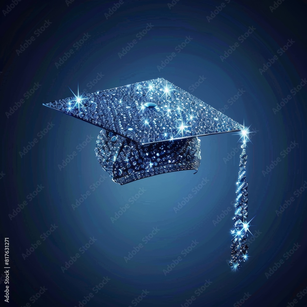 Wall mural a graduation hat made of diamonds on a isolated dark blue background