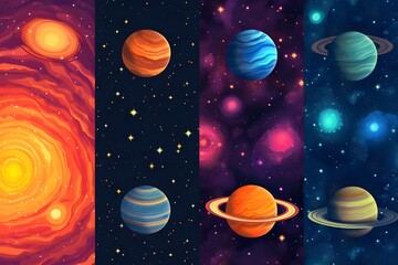 Naklejka premium seamless Mesmerizing Cosmic Pattern, Stars, Planets, and Galaxies, abstract vibrant pattern background