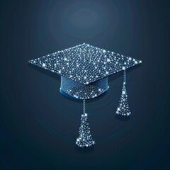a graduation hat made of diamonds on a isolated dark blue background