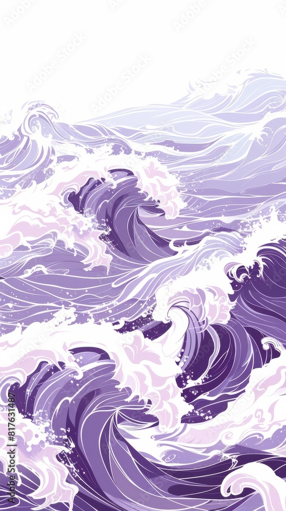 Aufkleber A wave with purple and white colors. The wave is crashing against the shore, creating a sense of power and movement. The colors of the wave and the ocean create a calming and serene mood