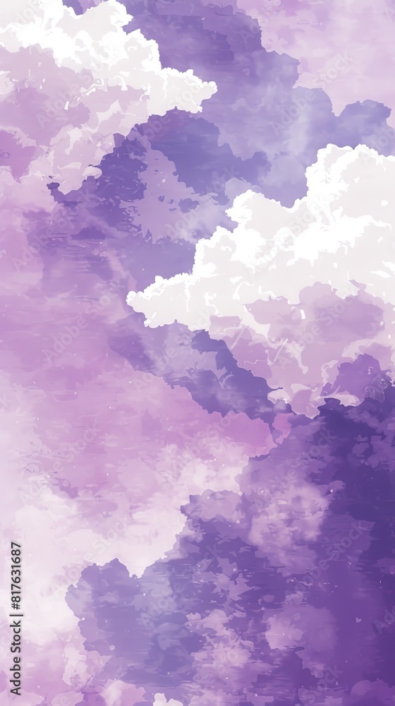Poster a purple and white cloud with a white background. the clouds are very large and fluffy. the sky is f