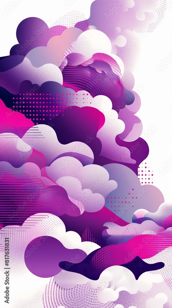 Aufkleber a purple and white cloudscape with a purple and white cloud in the middle. the clouds are very large
