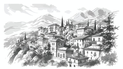 Rough black and white sketch of small ancient Georgia