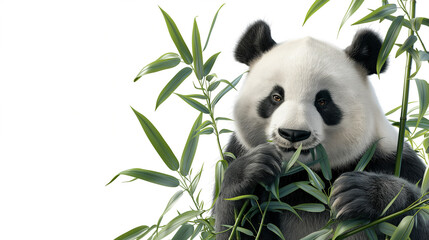 Naklejka premium A cute panda bear eating bamboo.