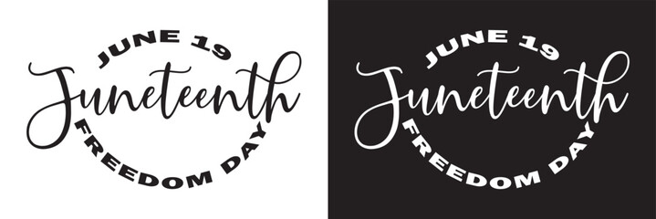 Juneteenth freedom day, hand-written text, typography, hand lettering, calligraphy. Hand writing of word Juneteenth, june 19,  isolated on white background. Vector illustration. EPS 10