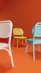 Obraz premium 3d rendering of colorful chairs on the floor