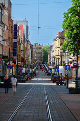 2023-05-27; Central ancient street Chorzow. Poland.