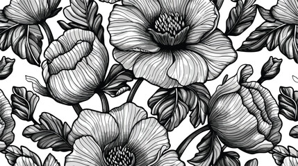 Seamless engraved floral pattern repeating print. Vin