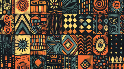 Seamless ethnic patterns with African tribal elements