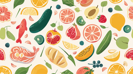 Seamless healthy food pattern. Background design with