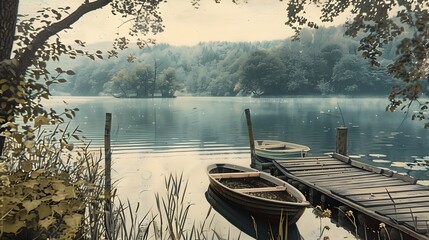 Serene Lakeside Escape A Vintage Postcard Portrayal