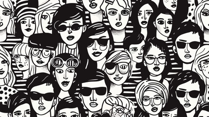 Seamless pattern of crowd different people woman and