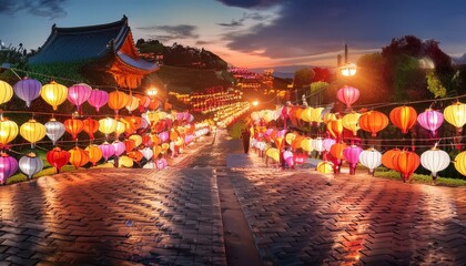 Lantern Festival Night in a Historical Town