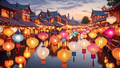 Lantern Festival Night in a Historical Town